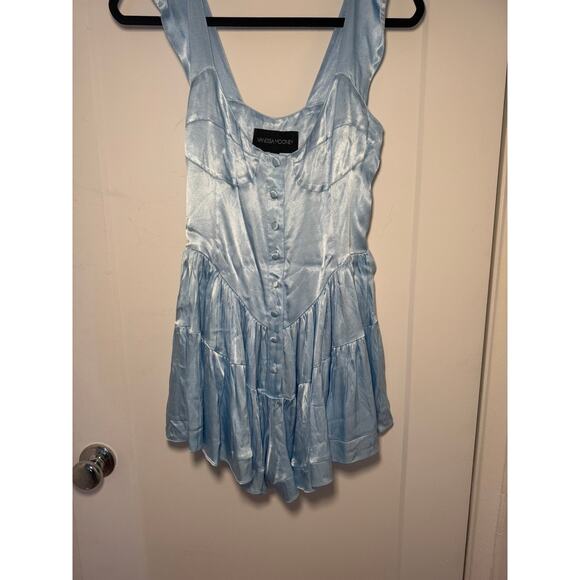 Vanessa Mooney | Elisabeth Romper Dress – Sky Blue Satin (Size M) - Picture 6 of 8